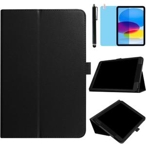 Case for iPad 10.9 inch 2022 (iPad 10th Generation Release A2696 A2757 A2777), Slim Leather Folding Stand Full Protective Cover Case,with Stylus Pen,Screen Film (Black)