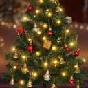 Solar Mini Christmas Tree Decorations Lights, 30 Inch 8 Flashing Modes Waterproof Xmas Decor, 60 LED Lights with Ornaments 6 Lighted Gift Boxes for Porch Pathway Yard Garden (Warm White)