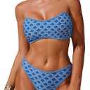 ZAFUL Bandeau Bikini Sets for Women Floral Two Piece Swimsuit Strapless Mid Waisted Bathing Suits wirh Removable Straps (Small, 1-blue)