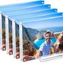 5 Pack 5x7 Acrylic Picture Frame with Magnetic, Frameless Double Sided Clear Frame with Base, Floating Lucite Transparent Photo Frame for Tabletop Display with Exquisite Package