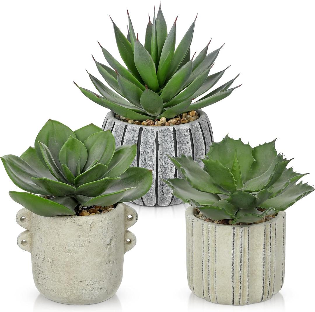 Briful 1 Pack Faux Succulent Plants in Vintage Cement Pots Artificial Aloe Succulent Decor with Realistic Leaves and Pebble Base Rustic Mini Plant Set for Home Office Bathroom Bookshelf