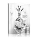 Funny Toilet Giraffe Bathroom Decor: Kids Bathroom Pictures Black And Black And White Canvas Wall Art Framed 12"x15"-A
