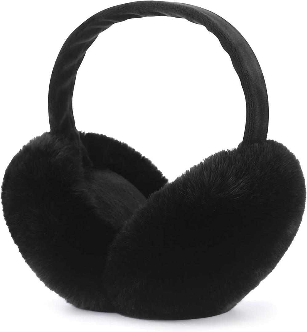 LCXSHYE Winter Ear muffs Faux Fur Warm Earmuffs Cute Foldable Outdoor Ear Warmers For Women Girls (Black)