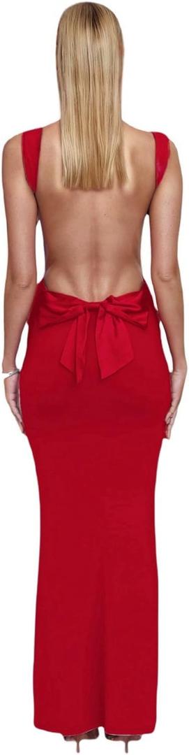 Women's Sexy One Shoulder Backless Maxi Dress Elegant Ruched O Ring Sleeveless Evening Dress Long Gown Cocktail Dress (Medium)