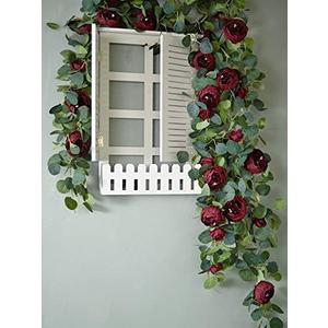 MISSPIN Artificial Eucalyptus Garland with Flower Vintage Faux Peony Rose Vine Greenery Decorative Table Centerpieces for Spring Wedding Arch Door Arrangement Party Decor