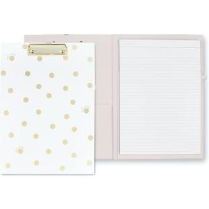 Kate Spade New York A4 Clipboard Folio with Low Profile Clip, Professional Padfolio Includes Lined Notepad, Pen Loop, and Pocket, Gold Dot with Script