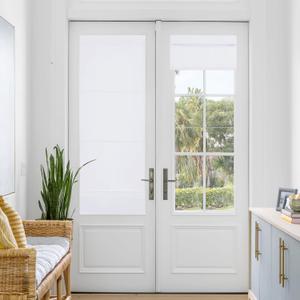 NICETOWN Magnetic Blackout Door Blinds, No Drill Roll Up French Door Curtain for Window, Thermal Insulated Light Blocking Shades for Sidelight Glass Window, 24" W x 64" L, Pure White, 1 Panel