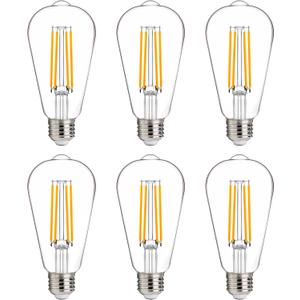 FLSNT 100W Equivalent LED Edison Bulbs, ST19/ST58 Dimmable LED Light Bulbs for Dining Room, Kitchen, High Brightness with 1000LM, 2700K Soft White, 8W, E26 Base, 6 Pack