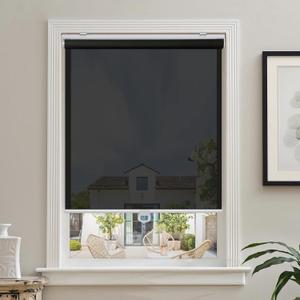 AOSKY Cordless Roller Shades for Windows Light Filtering Shades with 5% Openness Solar Screen Semi Sheer Roller Blinds UV Protection for Office and Home. Easy to Install 34" W x 72" H (Black)