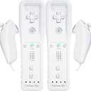 2 Pack Wii Remote with Wii Motion Plus Inside | Shock Wii Nunchuk Controller | Compatible Nintendo Wii, Wii U