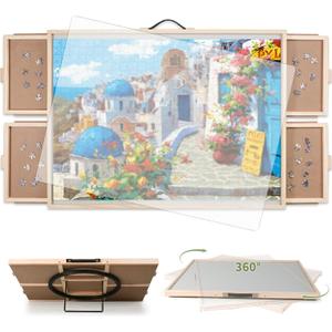 1500 Pieces 2-in-1 Tilting & Rotating Puzzle Board, Portable Puzzle Table with 4 Drawers Cover,34.25" x 25.2"
