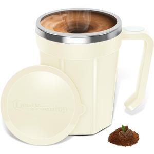 Self Stirring Coffee Mug, 18 oz Automatic Magnetic Electric Mixing Cup Stainless Steel Travel Cup for Coffee, Chocolate, Milk, Tea, Office, Home, Kitchen (White)