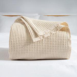 100% Turkish Cotton Waffle Blanket Twin - Cozy, Airy, Lightweight Summer Throw Blankets - Made in Turkiye, (Natural Raw Blanket, Twin Size 70" x 90" inch)