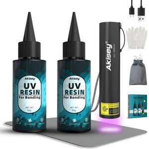UV Resin Kit with Light, 100g UV Resin with Rechargeable 395NM UV Flashlight, Fast Curing in Seconds, UV Glue Adhesive for Bonding Jewelry, Plastic, Glass Repair, w/Mat, Gloves, Storage Bag