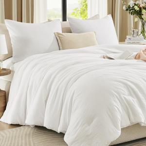 WRENSONGE Full Size Comforter Sets - 3 Pieces Prewashed White Comforter Soft Lightweight for All Seasons, Fluffy Down Alternative Comforter Full Size with 2 Pillow Shams