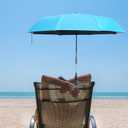Beach Chair Umbrella with Clamp, Portable Clip on Umbrella for Outdoor Chairs, Adjustable UPF50+ Sun Shade Umbrellas for Beach Patio Travel Camping Wheelchair Golf Cart, Small 40inch with Storage Bag (Blue)