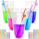 MAQIHAN 100 Drink Pouches with Straws Individually-Wrapped - 17oz Juice Drink Pouches Adult Clear Plastic Halloween Blood Bag Reusable Liquid Smoothie Party Hot Weather Cooling