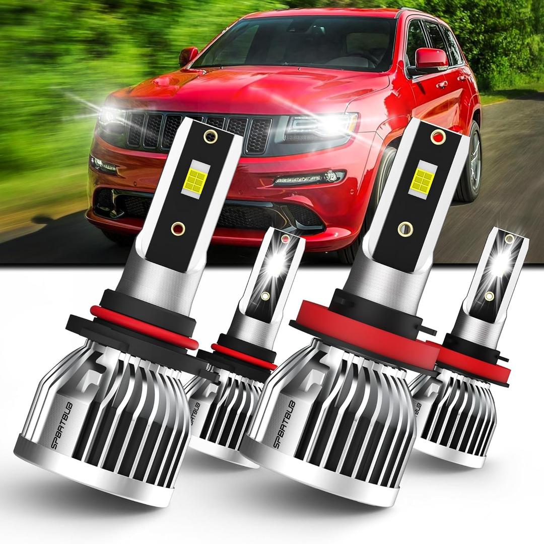 SPBRTBUB Led Headlight Bulbs, compatible with (20112016) Jeep Grand Cherokee led headlights, 9005/hb3 High Beam & h11/h8/h9 Low Beam LED Headlight Bulbs, Pack of 4