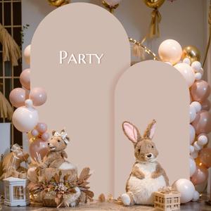 Nude Arch Backdrop Cover 2 Set - 7.2FT, 6FT Spandex Fitted Wedding Arch Stand Covers Round Top Chiara Arch Backdrop Stands Cover for Birthday Parties Banquet Photo Background Decoration