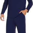 WiWi Men's Viscose from Bamboo Pajama Sets Long Sleeve Top and Pants Sleepwear Comfy Lightweight Loungewear Set S-XXL (Large)