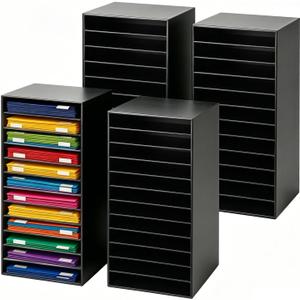 Wesiti 4 Pack Black Classroom Paper Organizers Bulk, 12 Slot Cardboard Mailboxes for Classroom, Sturdy Construction Paper Storage Sorters for Student Worksheets, Folders, A4 Files Home Office