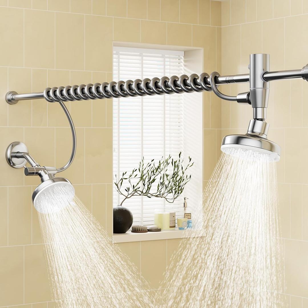 Dual Shower Head with Original Adjustable Slider, High Pressure Double Shower Head for Two People Rod, 2 Showerhead System for Couples, Renter-Friendly, SPA-Like, Gift for Women Men, Chrome
