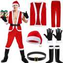 Liitrsh 6 Pcs Santa Claus Costume for Men Christmas Santa Outfit Vest Tops Santa Hat Pant Gloves Belt Shoe Covers for Cosplay (X-Large)