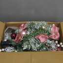 MARTINE MALL 2FT Pre-Decorated Small Christmas Tree with Lights, Snowy Flocked Mini Christmas Tree Artificial Tabletop Christmas Trees with Pink Owl Bow Hanging Ornaments for Table Desk Small Space