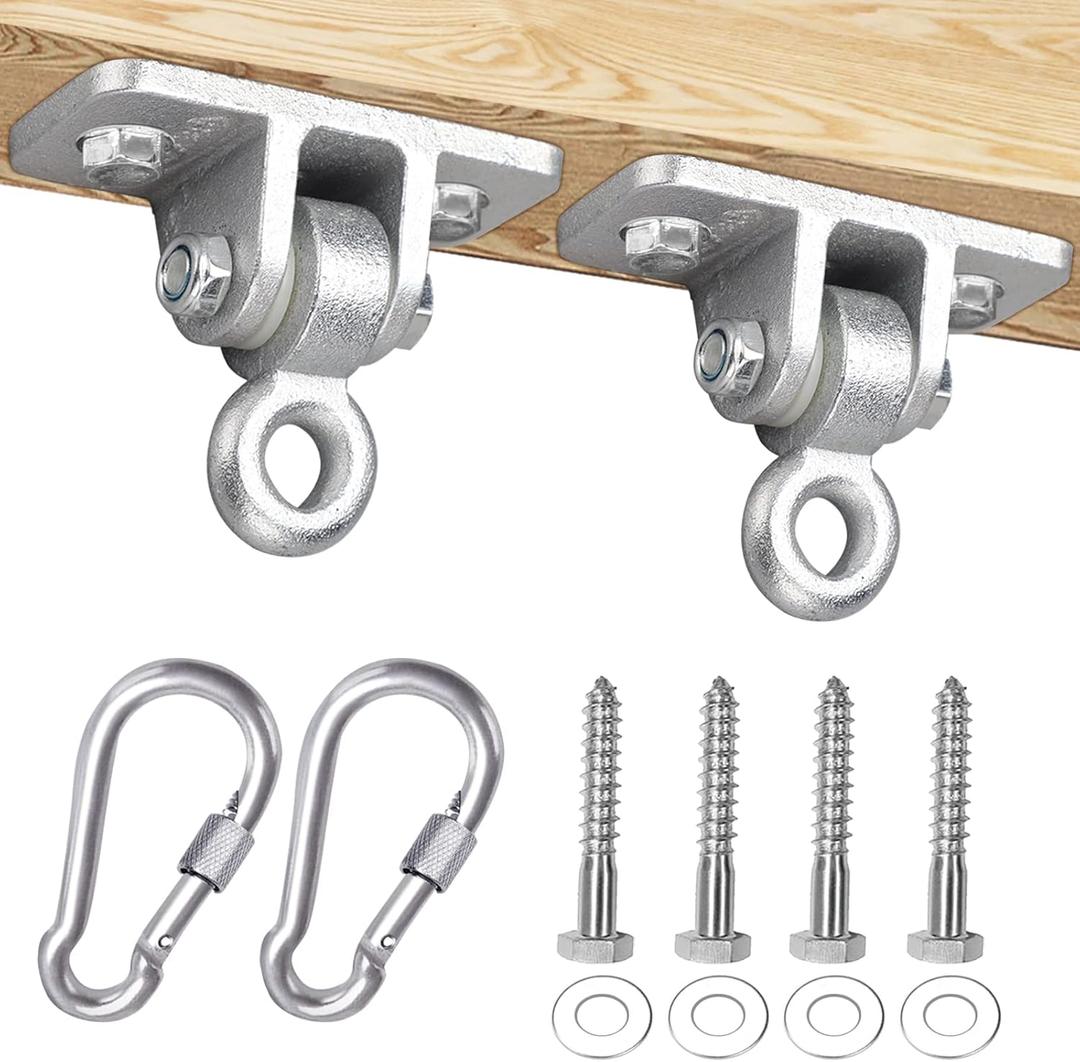 BETOOLL 2400lb Capacity Heavy Duty Swing Hangers for Wooden Sets Playground Porch Indoor Outdoor & Hanging Snap Hooks Silver Set of 2 (Silver 2pcs)