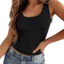 Zeagoo Women's Double Lined Square Neck Tank Top Sleeveless Basic Crop Tops Trendy Y2K Going Out Tops (X-Large, Black)