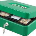 KYODOLED Large Lock Box with Money Tray,Storage Cash Box with Lock,Safe Metal Box for Money,9.84"x 7.87"x 3.54" Green Large