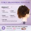 Short Kinky Curly Brown Drawstring Ponytail Extension for Black Women Synthetic Ombre Brown Afro Kinky Curly Ponytail Drawstring Extension Messy Bun Hair Piece for Daily Party 10Inch T1B/30