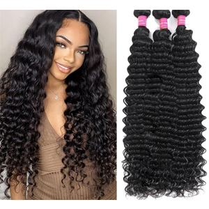 Deep Wave Human Hair Bundles - 20/22/24 Inch Deep Curly Brazilian Virgin Wet & Wavy Bundles - 3 Pack 12A Human Hair Extensions