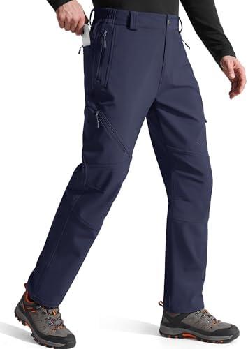 FREE SOLDIER Men's Fleece Lined Outdoor Cargo Hiking Pants Water Repellent Softshell Snow Ski Pants with Zipper Pockets, Size 32W/32L
