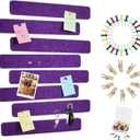Vuzvuv 8 pcs Bulletin Board Bar Strips with 50 Pushpins & 10 Wooden Clip pinsSelf Adhesive Cork Board for WallFelt Pin Board for SchoolOffice Decor(Purple) (Rectangle)