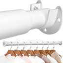 Mavivegue Closet Rod, 17 to 84 Inch Adjustable Closet Rods for Hanging Clothes, White, Hanging Rod for Closet Wardrobes Laundry RV, Bathroom