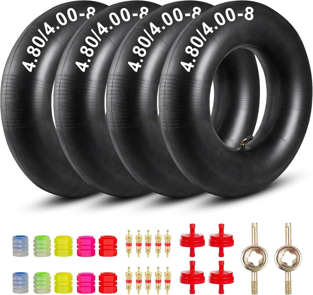 4.80/4.00-8" Inner Tubes 4-Pack Heavy Duty High Air Tightness with TR87 Angled Valve Premium Replacement for Mini Bikes, Go Kart, Lawn Mowers, Hand Truck, Wheelbarrow (4)