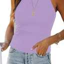 Womens Halter Tops Summer Sleeveless Shirts Sexy High Neck Fitted Tops Racer Back Tank Tops Blouses (Large, Purple)