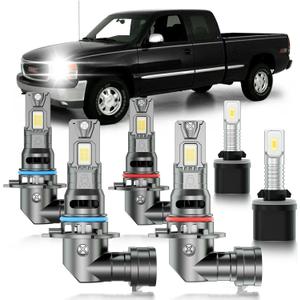 for GMC Sierra 1500 1999-2002 Fog Lights Bulbs Combo, 6pcs Super Bright White High Low Multi Beam and Fog Lights Blubs Package, 1:1 Size as Stock Bulbs, Plug and Play