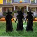 Halloween Decorations Outdoor - 3 Witches Holding Hands, Lighted Halloween Witches Garden Stake, Sound-Activated Sensor, Halloween Witches Decorations for Home Outside Yard Lawn Garden