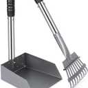 Heeyoo Upgraded Dog Poop Tray and Rake Set, Pet Waste Removal Scoop with 37.8 Inches Long Adjustable Sectional Stainless Handles