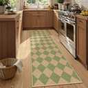 Lahome Colette Checkered Green Runner Rug, 2x8 Carpet Runners for Hallway 8ft Non Slip Entryway Rug, Farmhouse Checkerboard Non Shedding Kitchen Mats for Floor Laundry Corridor