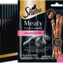 Sheba Meaty Tender Sticks Chicken Cat Treats, Salmon Flavor, Cat Snacks, 0.14 oz., 5 Count, Pack of 10 (50 Sticks Total) Best By 07/23/27
