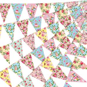 Faccito 49 ft 60 Pcs Tea Floral Party Paper Bunting Decor Outdoor Bunting Banner Floral Pennant Banner Tea Party Birthday Supplies for Wonderland Garden Baby Shower Bridal Wedding Bedroom