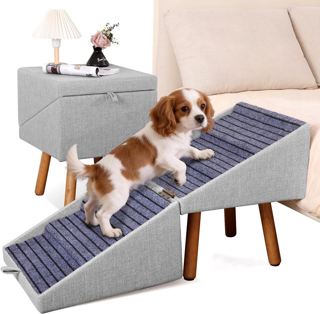 Pet Stairs for High Beds 21.06" Tall, 6-Step Dog Stairs Bedside Table Convertible, 250lbs Large Dog Steps with Storage Drawers, Non-Slip Pet Ramp for Bed Couch for Medium Large Small Dogs