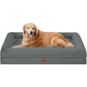 Orthopedic Washable XLarge Dog Bed: Waterproof Bolster - Extra Large Dog Beds with Removable Cover - 
Dark Grey