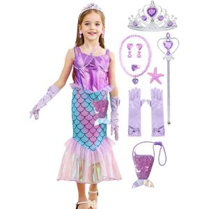 iTVTi Girls Mermaid Costume Princess Ariel Dress Up Halloween Fancy Purple Outfits