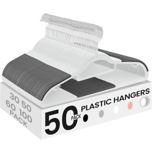 SONGMICS Pack of 50 Coat Hangers, Heavy-Duty Plastic Hangers, Clothes Hangers, White and Dark Gray UCRP020W02