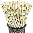 2 x YAOSHENG Premium Disposable Drinking Fruit Paper Straws, Pack 100 Pineapple Paper Straws for Cocktail Party Supplies,Birthday,Bridal/Baby Shower,Juice,Shakes (Pineapple)