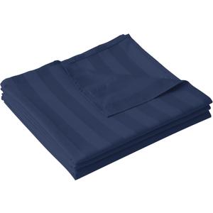 Cotton Full Flat Sheet Only, 600 Thread Count 100% Egyptian Cotton Top Sheet 1Pcs, Cool & Breathable Flat Bed Sheets Wrinkle, Fade, Stain Resistant (Navy Blue Stripe Full)